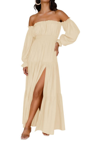 KENDRA – MAXI OFF-SHOULDER DRESS WITH A TOUCH OF ROMANCE