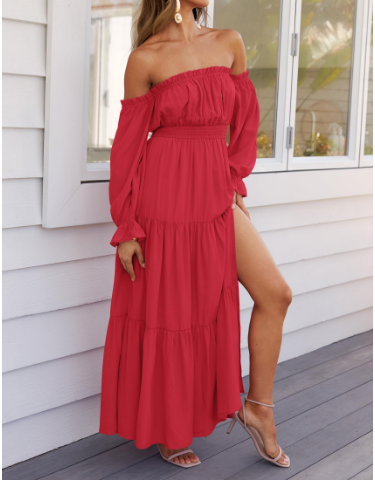 KENDRA – MAXI OFF-SHOULDER DRESS WITH A TOUCH OF ROMANCE