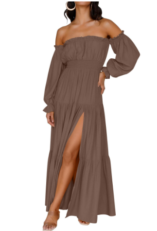 KENDRA – MAXI OFF-SHOULDER DRESS WITH A TOUCH OF ROMANCE