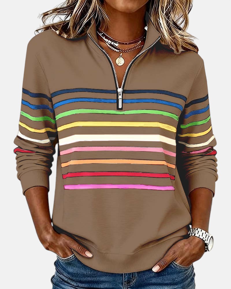 Billie | Rainbow Striped Zip Sweatshirt