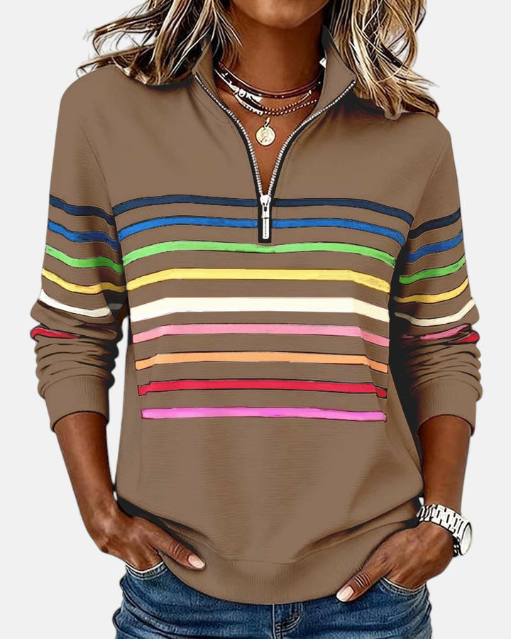 Billie | Rainbow Striped Zip Sweatshirt