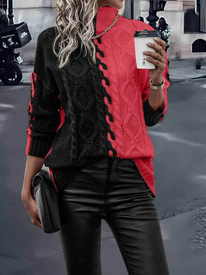 LEOVIA | Elegant Striped Sweater with High Collar