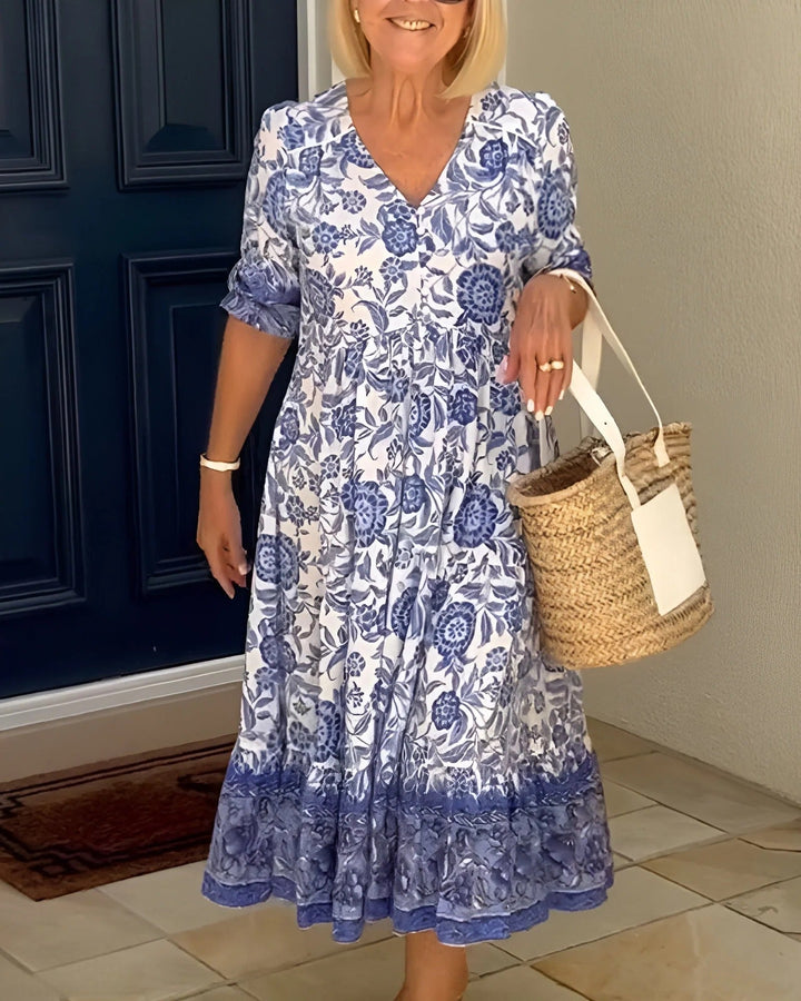 Luna - Elegant Dress with Flowers and V-Cut