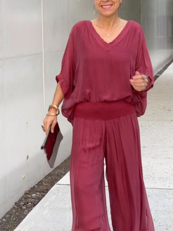 ESMERALDA – TWO-PIECE SET WITH WIDE CHIFFON PANTS