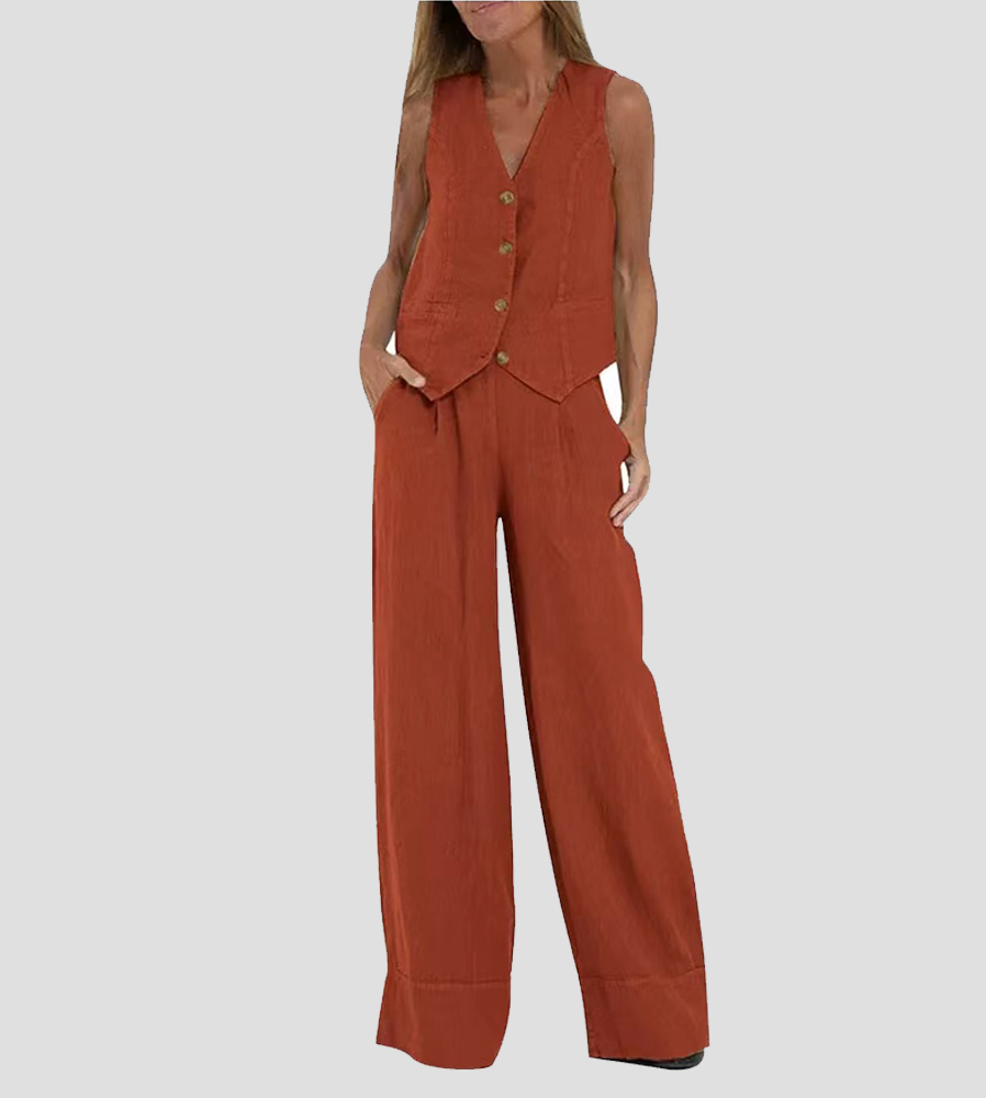 Jessica - Buttoned Vest and Wide Pants Set