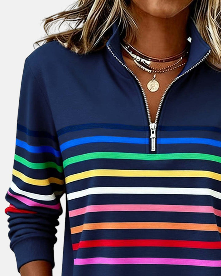 Billie | Rainbow Striped Zip Sweatshirt