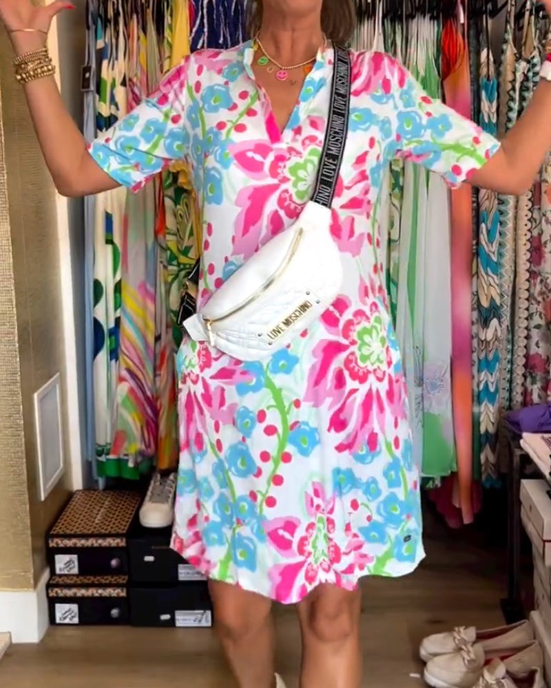 Ivendra | Midi Dress with Short Sleeves and Floral Print