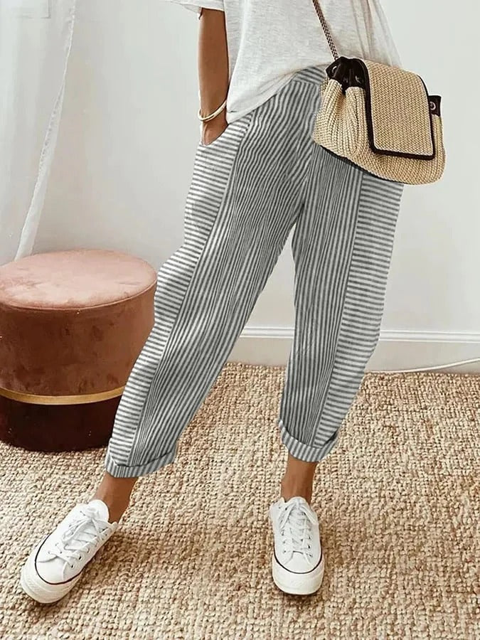 Celia | Classic Striped Cotton Pants