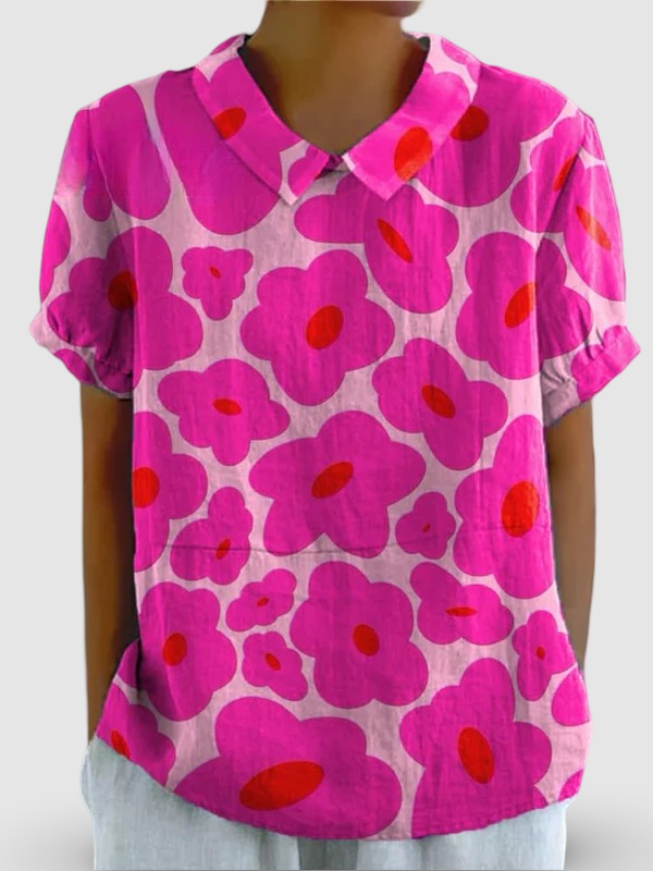 Odessa | Casual Cotton Shirt for Women with Vibrant Pink Floral Pattern