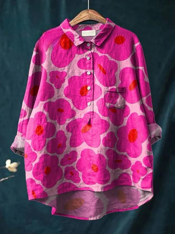 Odessa | Casual Cotton Shirt for Women with Vibrant Pink Floral Pattern