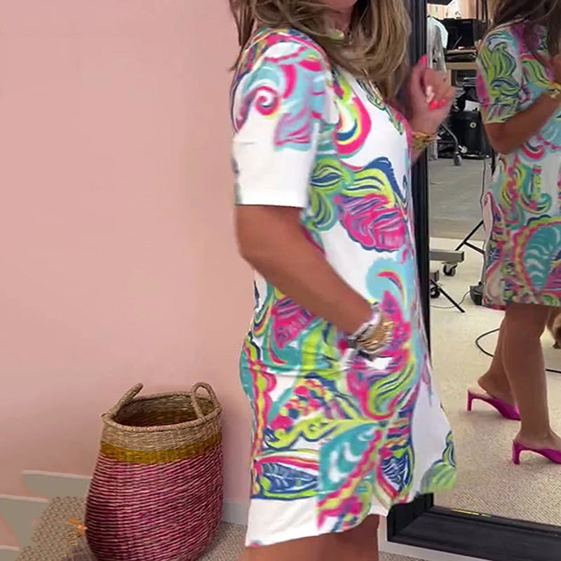 Amber | Colorful Dress with Print and V-Neck