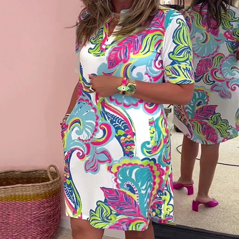 Amber | Colorful Dress with Print and V-Neck