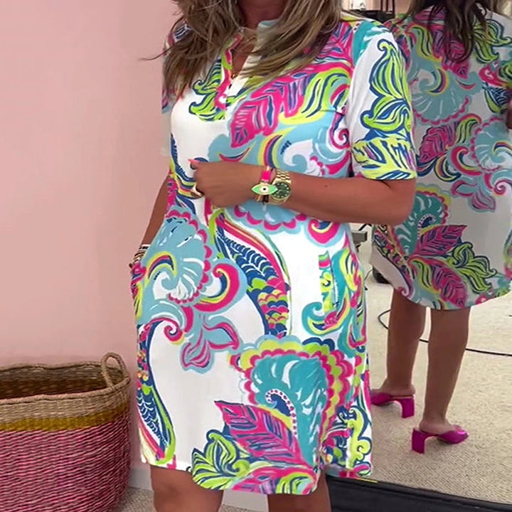 Amber | Colorful Dress with Print and V-Neck