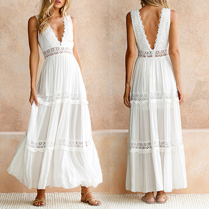 Nancy – Maxi Dress with Lace Back and V-Neck