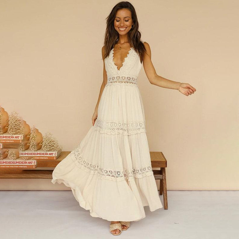 Nancy – Maxi Dress with Lace Back and V-Neck