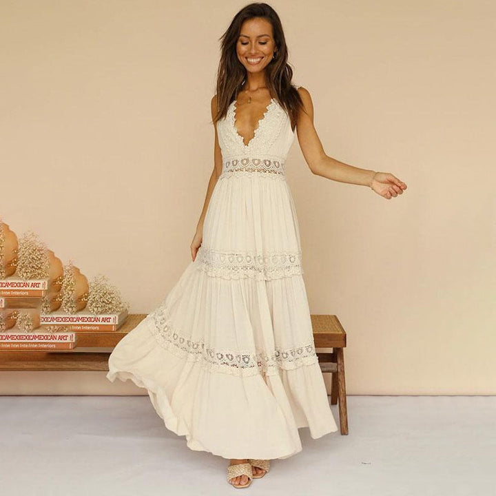 Nancy – Maxi Dress with Lace Back and V-Neck