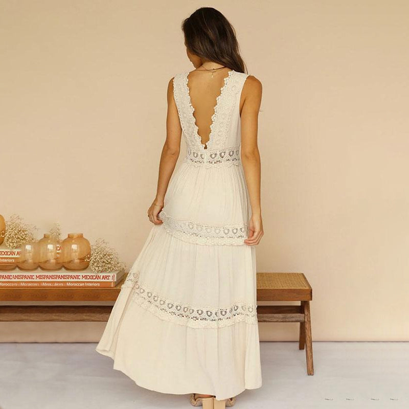 Nancy – Maxi Dress with Lace Back and V-Neck