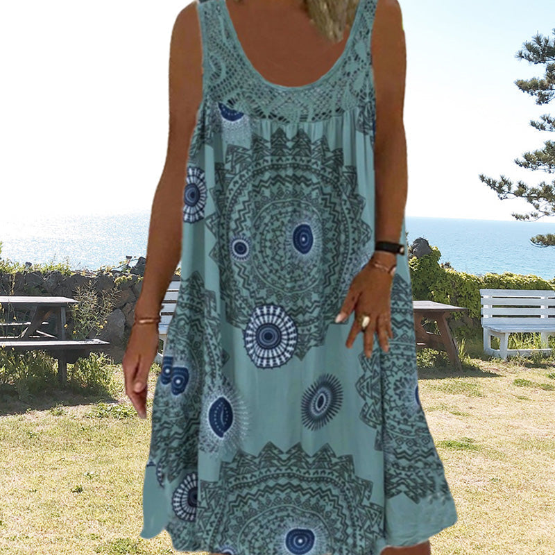 MARISSA – MIDI DRESS WITHOUT SLEEVES WITH COASTAL BREEZE
