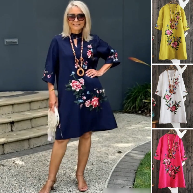 Haven – Floral Embroidered Dress with Relaxed V-Neck