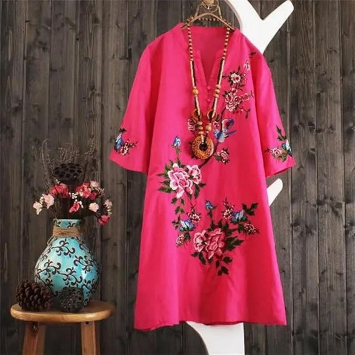 Haven – Floral Embroidered Dress with Relaxed V-Neck