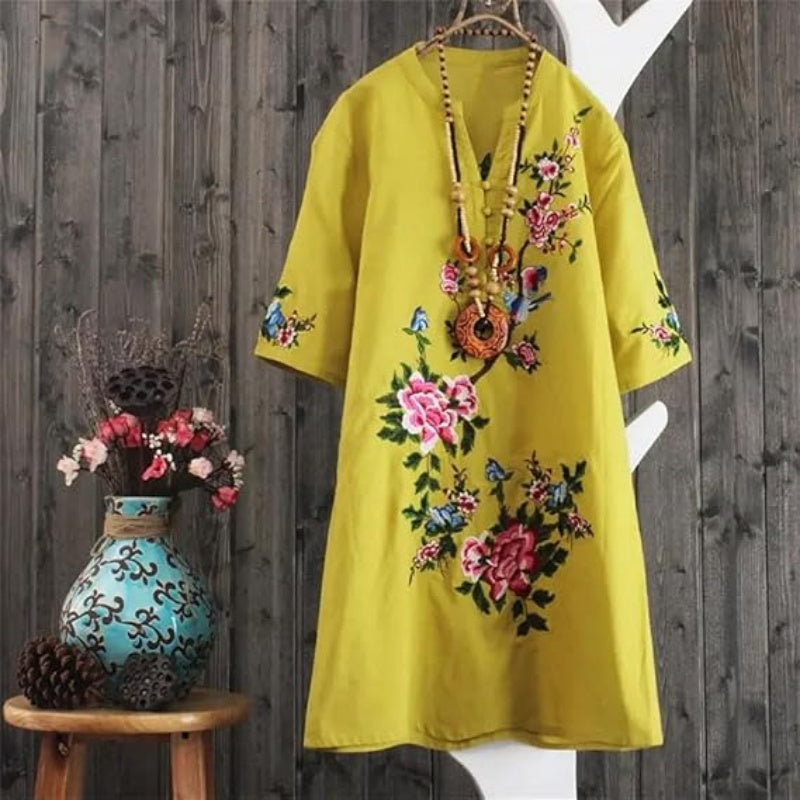 Haven – Floral Embroidered Dress with Relaxed V-Neck
