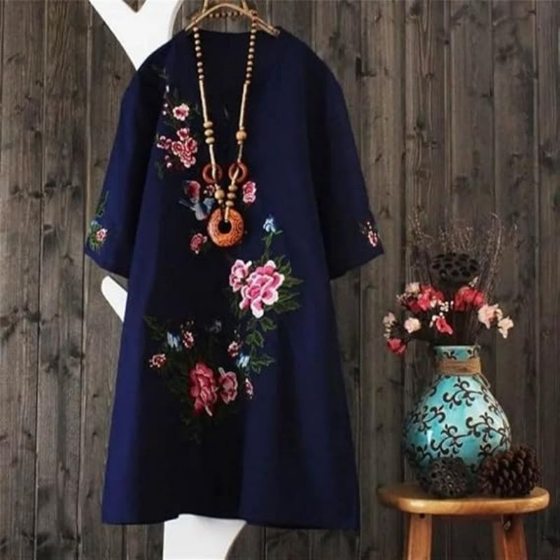 Haven – Floral Embroidered Dress with Relaxed V-Neck