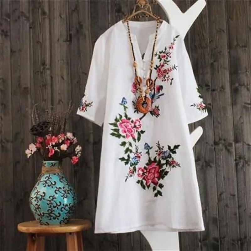 Haven – Floral Embroidered Dress with Relaxed V-Neck